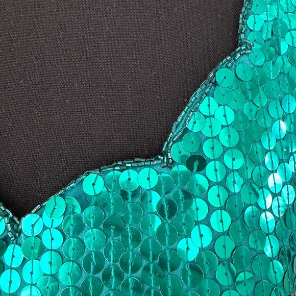 VINTAGE 80s Emerald Green Niteline Della Roufogali Sequin Cocktail Dress Sz 4 - Picture 7 of 15